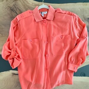 Vintage 90s SK & Company 100% Silk Button-Up Shirt Coral